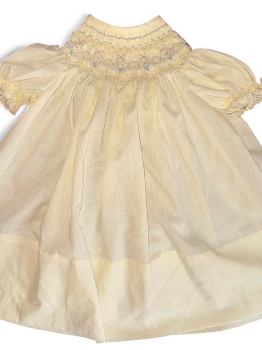 Vintage Hand-Smocked Baby Girl Dress Pale Yellow 12–18M